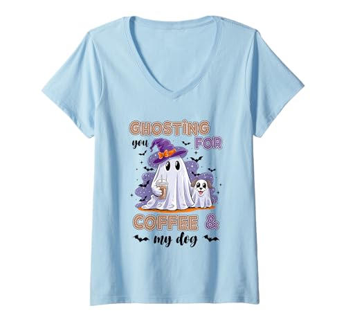 Femme Chemise pour Chien Ghosting for Coffee Ghosting You for Coffee and T-Shirt avec Col en V