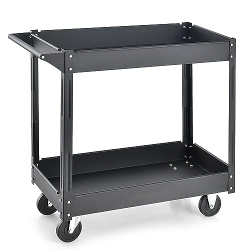 GOPLUS Carro de Herramientas de 2 Niveles, Carro Multifuncional de Metal, Carro de Servicio Carga 50 kg por Nivel, Carro de Taller con Asa, Carro para Garaje Cocina Jardín (Negro)