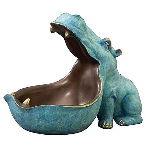 FLAMEER Resin Hippopotamus Sculpture Jewelry Valet Tray, Catchall for Men and Women, Key, Wallet, Coin Box - Green
