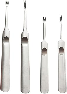 4 Pcs U V Shaped Metal Stitching Groover Leather Stitching Chisel Set DIY Craft Tool Working Hand Leather Edge Skiving for Leather Craft, Clothing, Handbags, Webbing, Jacket