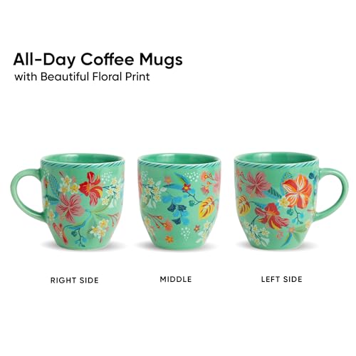 Image of Shay Ceramic Coffee Mug Set, Set of 6, 300ml, Big Bold Floral | Medium Mug | Glossy Finish | Ceramic Cup | Microwave Safe (Mint Big Bold Milk Mug, Set of 6)