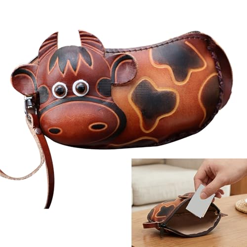 Porte-clés compact vache marron doté de poches spacieuses de rangement
