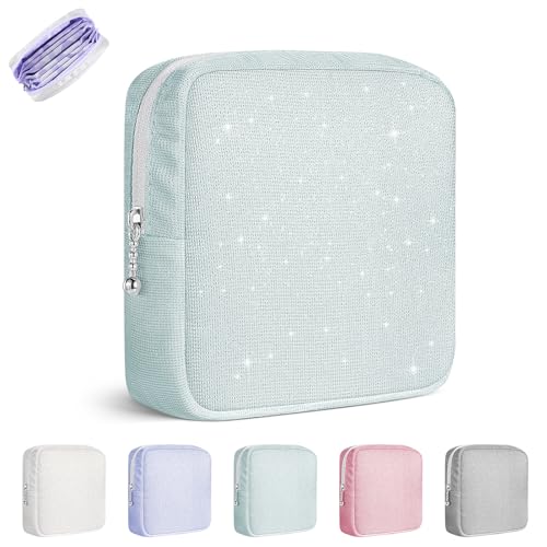 Image of Period Bag for Teen Girls, Canvas Sanitary Napkin Storage Bag with Zipper, Portable Menstrual Pad Bag Tampon Holder for Purse