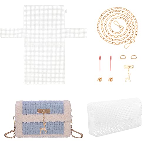 WADORN Bastelset Für Häkeltaschen Zum Selbermachen, Stickerei-Kunststoff-Mesh-Leinwand-Blätter Nadelspitzen-Leinwand-Blätter Handtaschen Kreuzstich-Sets Für Handgefertigte Garn-Strick-Häkelprojekte