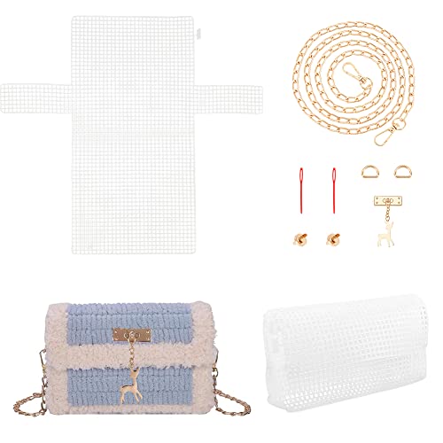 WADORN Kit para Hacer Bolsas de Ganchillo DIY, Hojas de Lona de Malla de Plástico Bordadas Hojas de Lona de Punto de Aguja En Blanco Kits de Punto de Cruz para Bolso Marco de Fabricación de