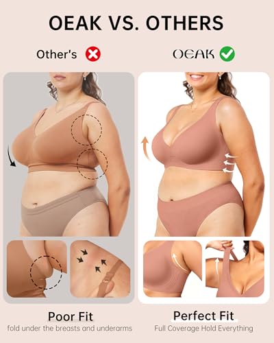 Image of OEAK Womens Deep V Bras Wireless Comfortable Bra Supportive No Underwire Bras Tshirt Push Up Bralettes Plunge Seamless Bra