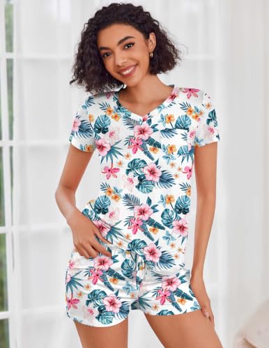 Image of Ekouaer Womens Pajama Sets Short Sleeve Pajamas for Women Sets Soft Lounge Sets Casual V Neck Sleepwear PJS