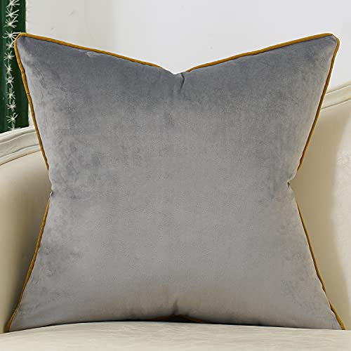 Avigers 18 X 18 Inch Grey Gold Striped Geometric Lines Embroidery Velvet Cushion Case Luxury Modern Throw Pillow Cover Decorative Pillow For Couch Living Room Bedroom Car 45 X 45Cm #TOP1