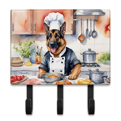 Caroline's Treasures German Shepherd The Chef Leash or Key Holder Wall Hooks, Key Hooks Holder, Coat Rack Wall Mount, Coat Hooks, Hooks for Hanging Keys, Towels, Aprons, Leashes