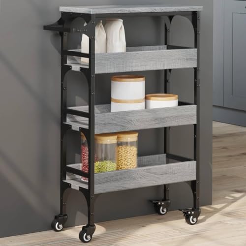 Sonoma - Carrito de cocina de madera gris, 53 x 20 x 76 cm, versátil mesa de almacenamiento móvil, perfecta para comedor y cocina