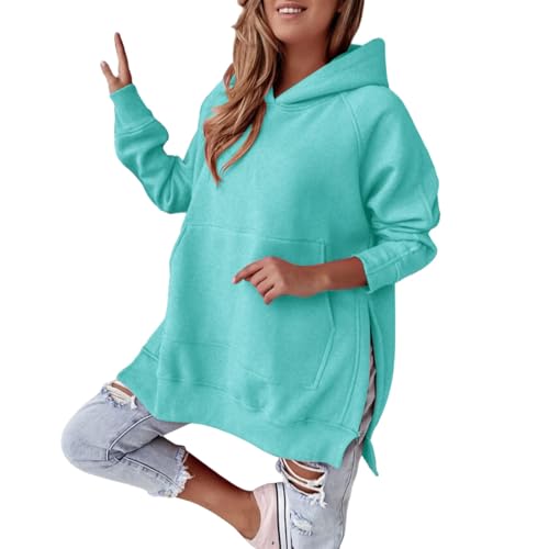 Oversized Sweatshirt Women Split Hem Hoodies for Women Side Split Oversized Hooded Casual Long Sleeve Fleece Lined Warm Hoodie Ladies Plain Sweatshirt
