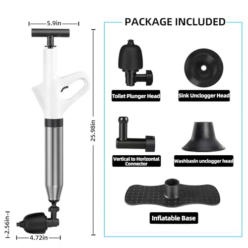 Image of High Pressure Air Plungers,Toilet Plunger Clog Remover for Bathroom Heavy Duty,Toilet Unclogger with Real Time Barometer,Suitable for Toilet, Floor Drain, Sewer
