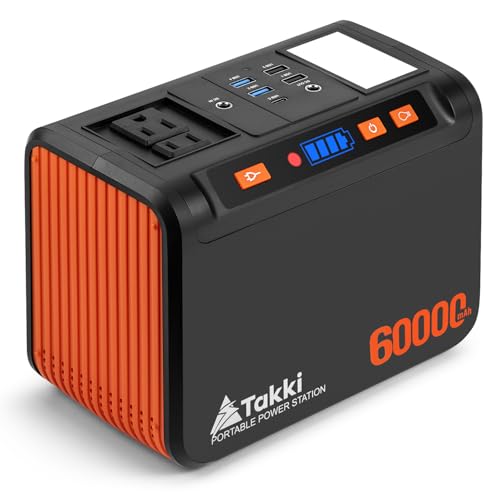 Takki 250W Portable Power Station 222Wh Camping Backup Lithium Battery with Pure Sine Wave AC Outlet 110V Solar Generator for Camping CPAP Home Use Backup Emergency Laptop
