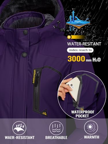 Tacvasen FBATCTJ-356-433-PURPLE-XL Womens Waterproof Ski Jacket Windproof Rain Jacket Winter Warm Snow Coat Fleece Jacket Women Hiking Jacket Women Mountain Jacket Women thumb #2