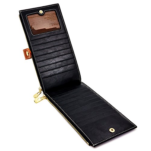 Andoilt Womens Genuine Leather Wallet Rfid Blocking Credit Card Holder Zipper Purse Cell Phone Handbag Black #TOP2