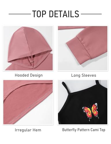 Image of Gaupafmb Girls Clothes 3PC Tie-dye with Butterfly Print Hoodie Sweatshirt Butterfly Print Cami Tops Sweatpants Girls