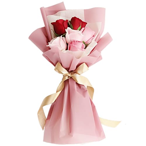 IFG's Bouquet of 6 Pink in Tissue Paper Wrapping | Send it on Valentine's Day, Mother's Day, Birthday, to Congratulate & as a Valentine Gift for Him/Her | 4 hours Delivery in India.-image-14
