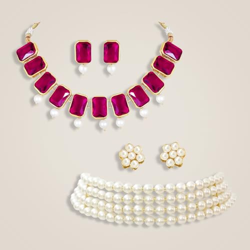 Image of Peora Traditional Maharani Haar Necklace with Earrings Bridal Jewellery Set Gift for Women