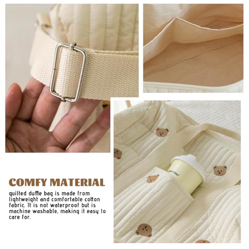 Quilted Duffle Bag, 18.9x9.5x11 Inch Quilted Weekender Bag with Handle and Strap, Bear Pattern Cute Duffle Tote with Pocket and Zipper for Women Travel Hospital, Diaper, Gym, Baby Hospital4