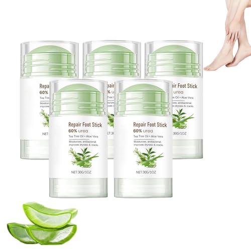 Crema para pies con urea en barra al 60% - Bálsamo reparador intensivo para talones agrietados y piel áspera. Hidratante de máxima potencia para talones, manos y codos secos y agrietados (5 botellas)