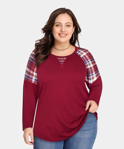 Image of CARCOS Plus Size Tops for Women Color Block Flower /Striped /Camo Crew Neck Long Sleeve Tee Shirt
