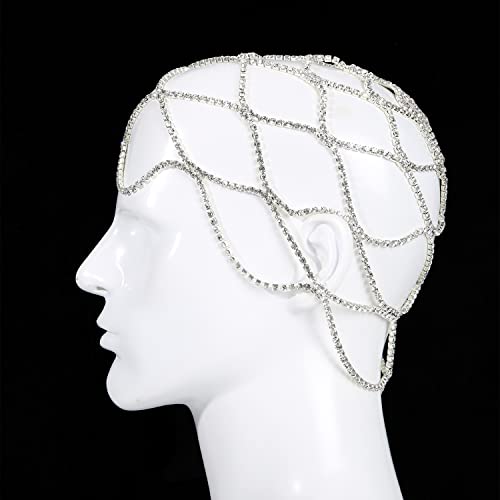 KINBOM Jewelry Headpiece, Crystal Headpiece Jewelry Head Chain Mesh Silver Head Chain Jewelry Shinny Boho Style Accessories for Women Wedding Party Cosplay Stage Performance - Image 4