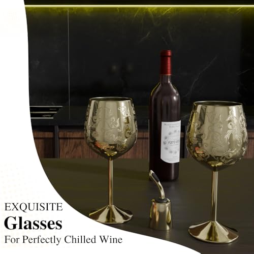 vaanshie Mother’s Day Gift for Mom – Set of 2 Gold Stainless Steel Wine Glasses, 17oz Engraved Goblets with Bottle Stopper, Unbreakable Elegant Wine Cups, Gift for Women, Wife, Mom, Sister by vaanshie - Used condition - Image 5