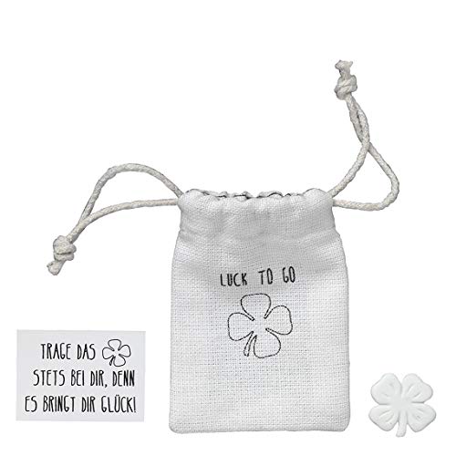 Räder Kleiner Taschenbegleiter Luck to Go, Kleeblatt weiß, Maße Beutel: 8 x 6 cm, Maße Figur: 2,4 x 2,2 cm