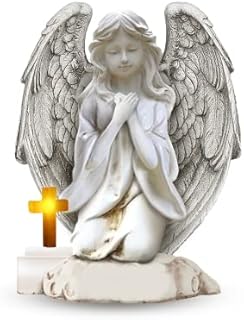 Praying Angel Watching Solar Sculpture with Candle Decorative Light Garden Waterproof Figurine Decor for Patio, Lawn, Yard, Housewarming Ornament Present
