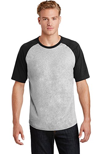 SPORT-TEK Short Sleeve Colorblock Raglan Jersey F20 Heather Grey/Black