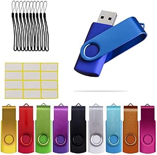 USB Stick 16GB USB 2.0 Memory Stick Uflatek Thumb Flash Drive 10 Pack Rotate USB Memory Sticks Black Metal Pen Drive USB Flash Drive with Tag and Lanyard for Computer Laptop