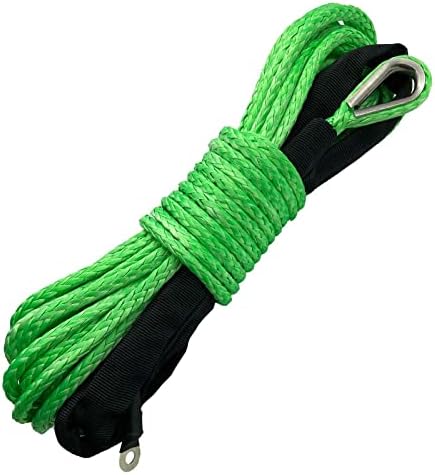 RNIIOPX 1/4'' x 50ft Synthetic Winch Rope Heavy Duty 8000lbs 12 Strands Braided Winch Cable Rope Linewith Protective Sleeve & Sheath for 4WD Off Road Vehicle UTV ATV, Green