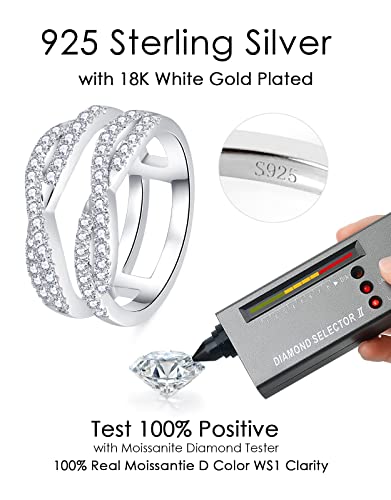 Jaransheti Moissanite Double Band Criss Cross Ring For Women Elegant Multi Layered Round Design Fancy Twisted Lab Created Diamond Ring 18K White Gold Plated S938 Sterling Silver Ring Natural Gemstone Jewelry X Promise Rings（7.5） #TOP3
