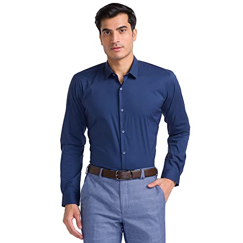 Image of Park Avenue Men's Cotton Blend Solid Pattern Slim Fit Regular Collar Full Sleeve Formal Shirt
