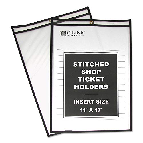 C-Line Stitched Shop Ticket Holders, Both Sides Clear, 11 x 17 Inches, 25 per Box (46117)