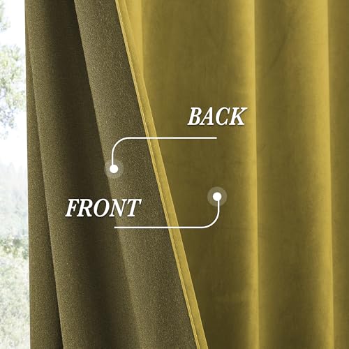 Image of RYB HOME Warm Velvet Blackout Curtains 102 inches Long, Soft Textured Fabric, Rod Pocket Design for Bedroom Dining Room, 52 inch W x L102 L, Mustard Gold