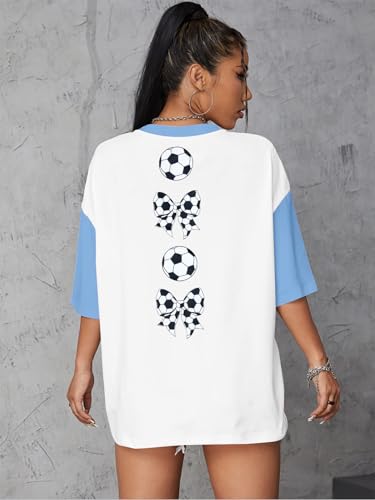 Image of ALLTB Soccer Cup 2026 Shirt Soccer Mom Shirts Women Oversized Football Match Season Jersey Bow T-Shirt Short Sleeve Top