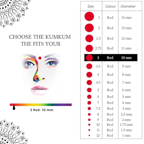Image of PERPAA Kumkum Red Round Bindi Book for Ladies Forehead (Stick On) (Size 3, Diameter10mm)