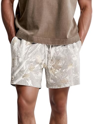 Camo Sweats Shorts for Men Women Elastic Waist Drawstring Camouflage Workout Shorts Maple Leaf Athletic Gym Shorts