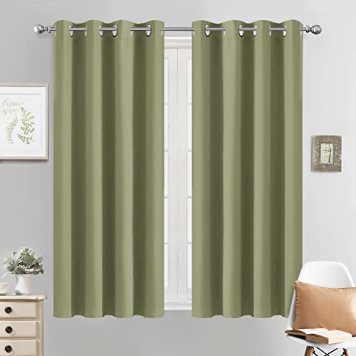 Yakamok 63 Inch Long Blackout Curtains Room Darkening Thermal Insulated with Grommet Window Curtain for Bedroom, 52Wx54L inch, Sage Green, 2 Panels