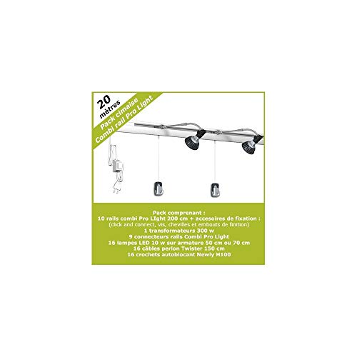 ARTITEQ-Pack completo para iluminar y colgar cuadro rieles Combi Pro Light de 20 m, 50 cm
