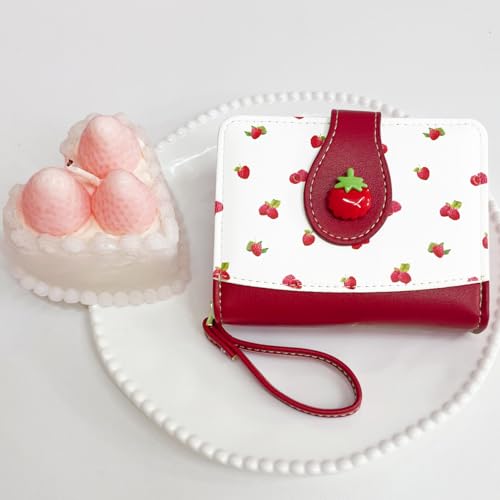 Image of Cute Print Wallet Blueberry Strawberry Cherry Wallet with Credit Card Holder Zipper Coin Purse for Women Girls (RASPBERRY)