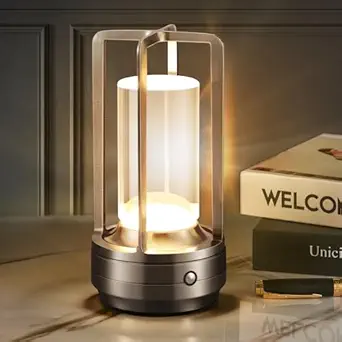 Idong Portable Cordless Table Lamp,LED Desk Lamp with Touch Control,3-Colour Infinitely Dimming Rechargeable Battery Powered Dimming LED Lighting for Strange/Restaurant/Bedroom/Bar/Camping (Grey-1)