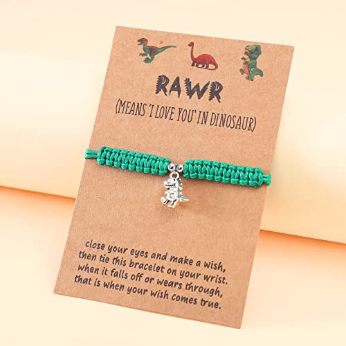 Image of HUJUON Cute Animal Dinosaur Bracelet,Handmade Braided Rope Wax Thread Tyrannosaurus Dinosaur Bracelet Promise Friendship Bracelet Gifts Card