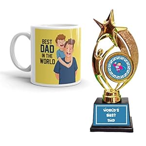 Family Shoping Fathers Day Gift Best Dad in The World Printed Ceramic Coffee Mug with Trophy Award for Fathers Day…