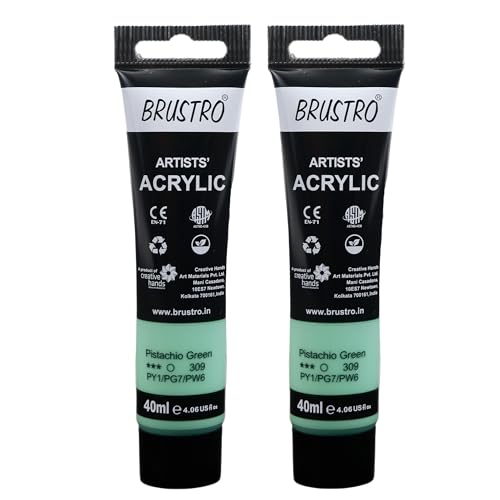 Image of BRUSTRO Artists Acrylic Paint Tube | 40ml, Pistachio Green (Pack of 2) | Pastel Tone|Non-Toxic, Water Based, Inter Mixable,Ideal for Painting, Textured Effects on Canvas, Paper, Fine Art Student
