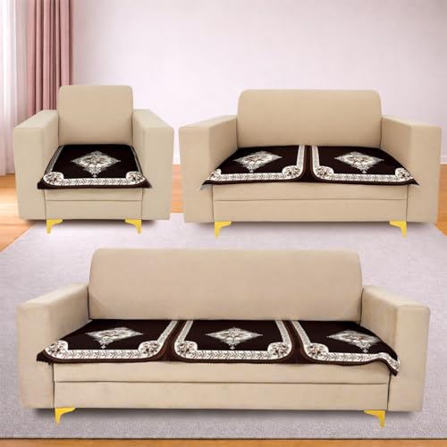 Image of Homerz Premium 'Luxe Series' Holland Velvet Sofa Cover | Smooth Finish | Anti-Skid Fleece Backing | Soft Touch Couch Protector for Living Room (Coffee, 6 (3+2+1) Seater, Only Seat Cover)