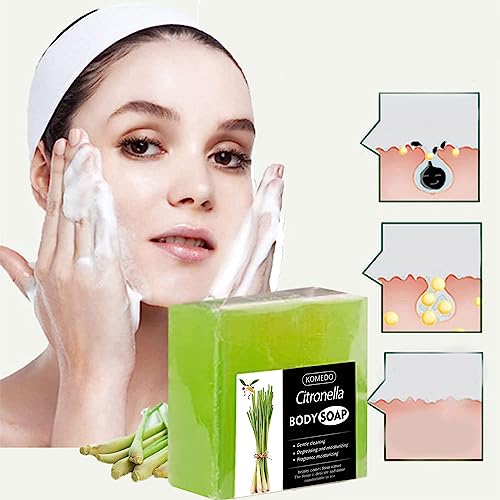 KOMEDO 2 in 1 Citronella Soap,Natural Lemongrass Body Wash Soap Bar for Body