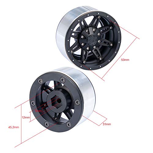 Rclions Aluminum 2.2Inch Beadlock Rc Wheels Rims For 1:10 Rock Crawler Axial Wraith Rc Car -Pack Of 4Pcs (Black) #TOP3