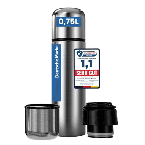 Oramics® Thermosflasche 750ml – BPA-freie Edelstahl Thermoskanne – Auslaufsichere Isolierflasche für Heiß- & Kaltgetränke – Thermoflasche mit Becher – Rostfrei & langlebig